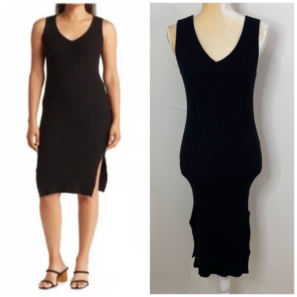 MAGASCHONI Knit Ribbed Sheath Midi Dress Size XS Black Sleeveless